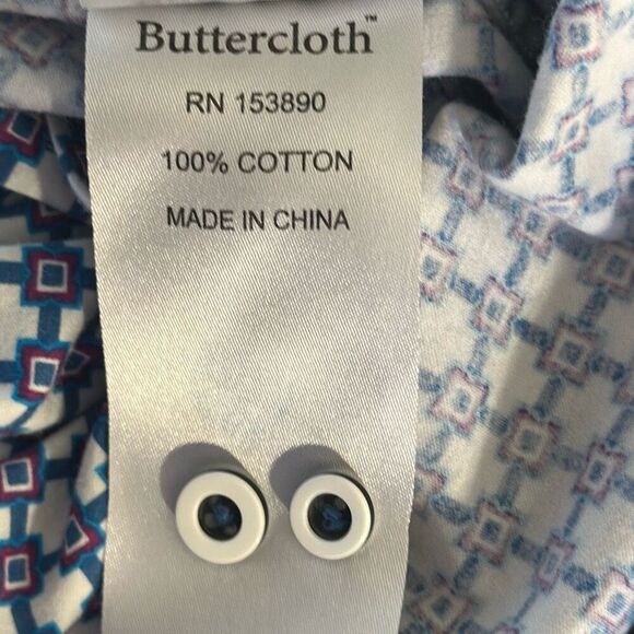 Buttercloth Regular Fit Geometric Print Long Sleeve Button Up Mens Size L - Picture 8 of 8